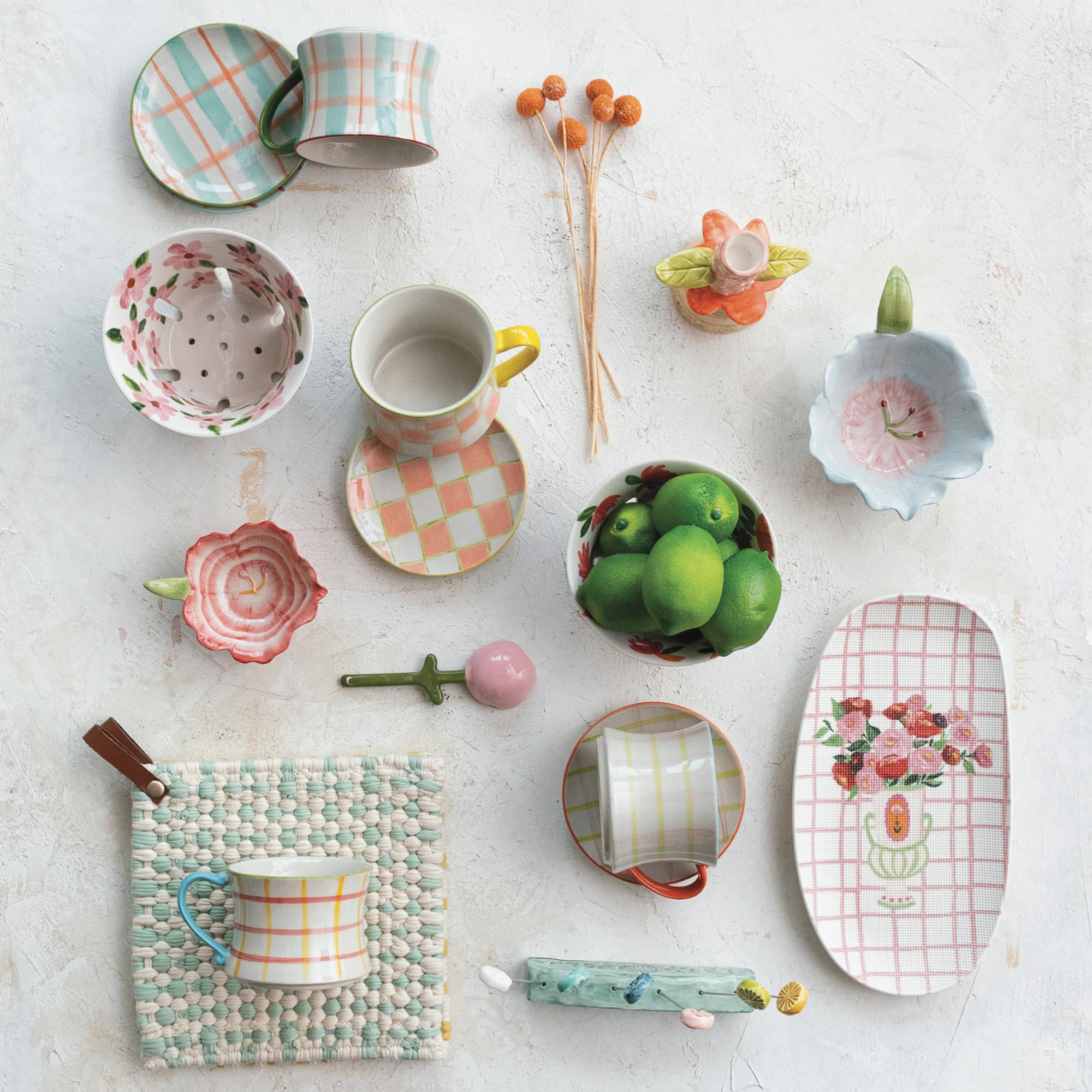 Hello Honey® 3" Plaid Panache Stoneware Mug Set